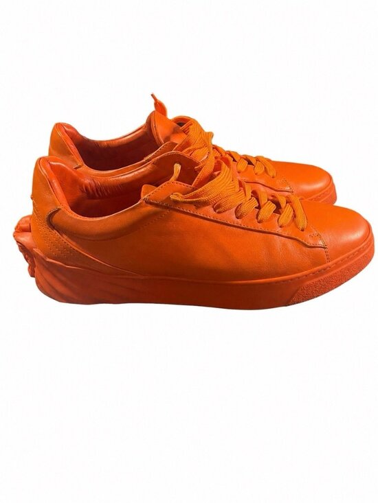 Versace Orange Leather Lion Head Lace-Up Casual Sneakers – Men’s Size 10
